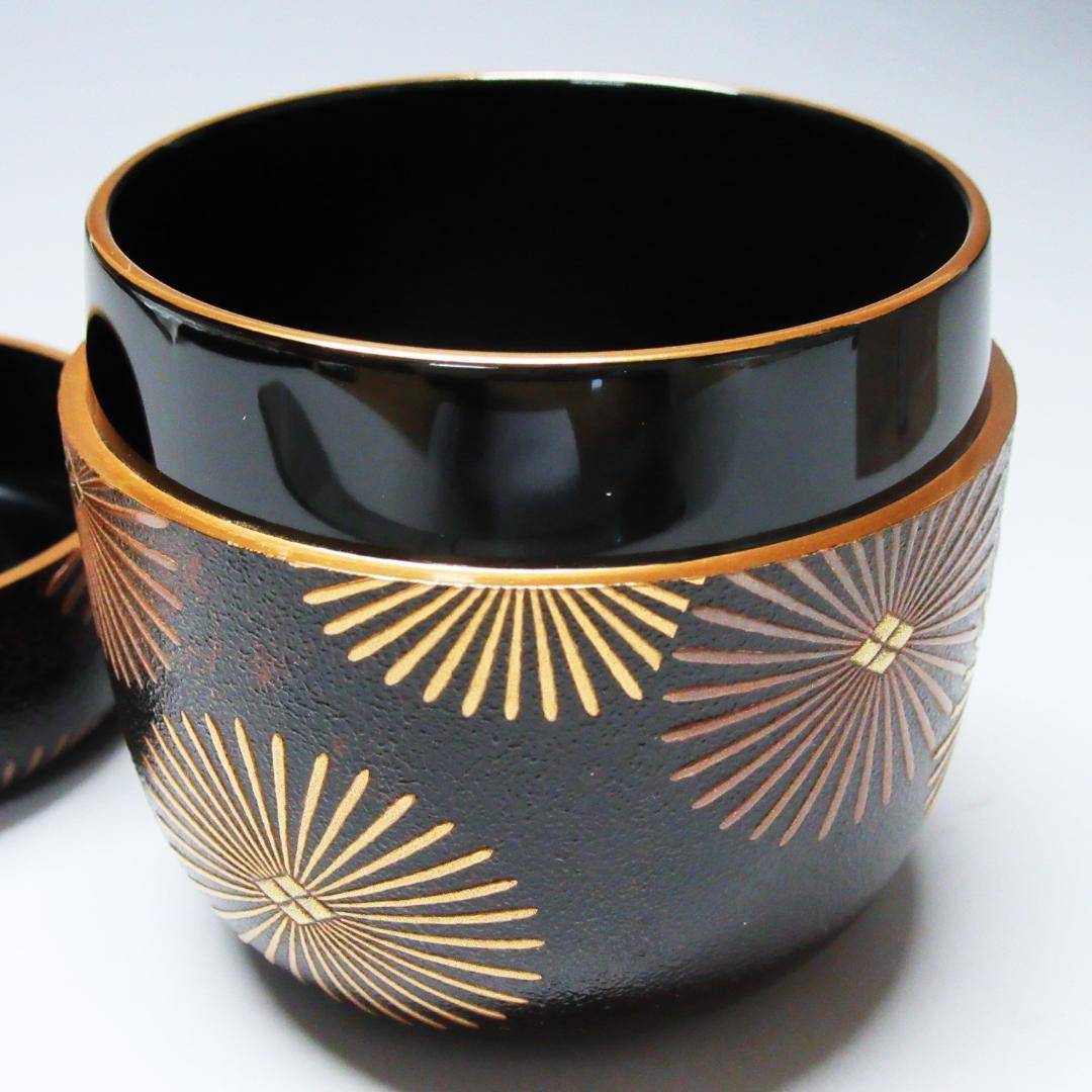 金銀唐松蒔絵錆塗大棗 漆匠川端近左作 共箱/二重箱 茶道具 CU-26