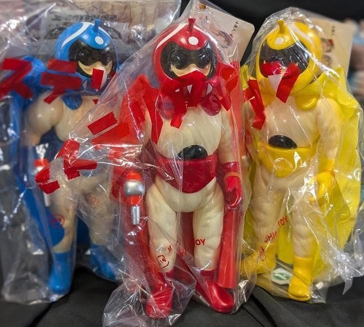 モゲラ２体＆未開封ミステリアン赤青黄（Ｍ１号）ソフビフィギュア計５体セット