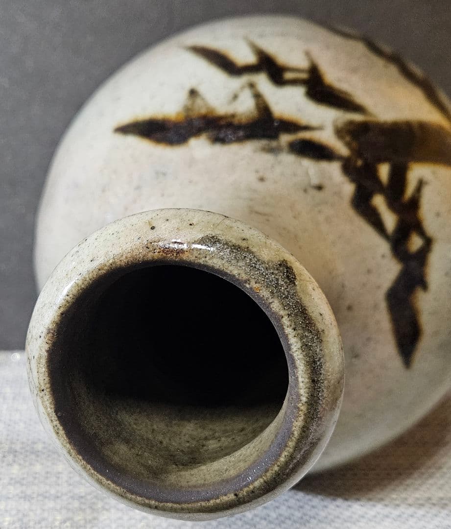 明治時代　益子焼　鉄絵　竹の図　大徳利 花入れ　花生　花器　オブジェ　インテリア