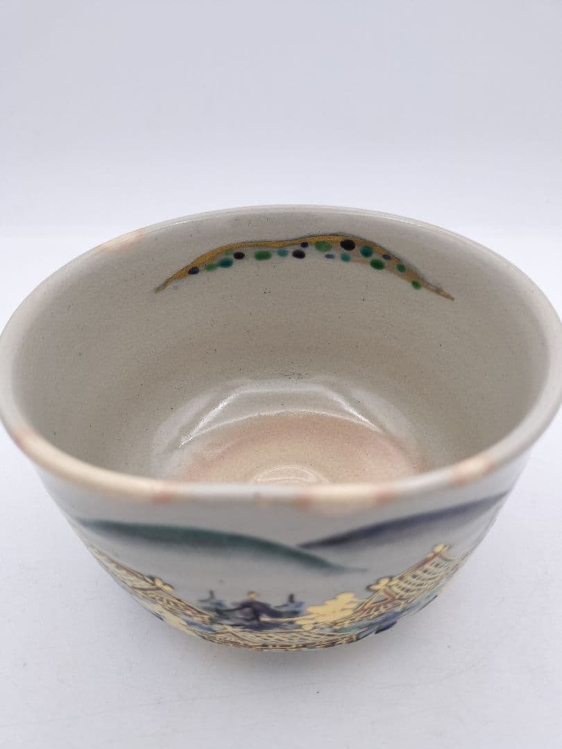 c044 茶碗 木立の絵 小峠丹山 木箱 茶道具 古物