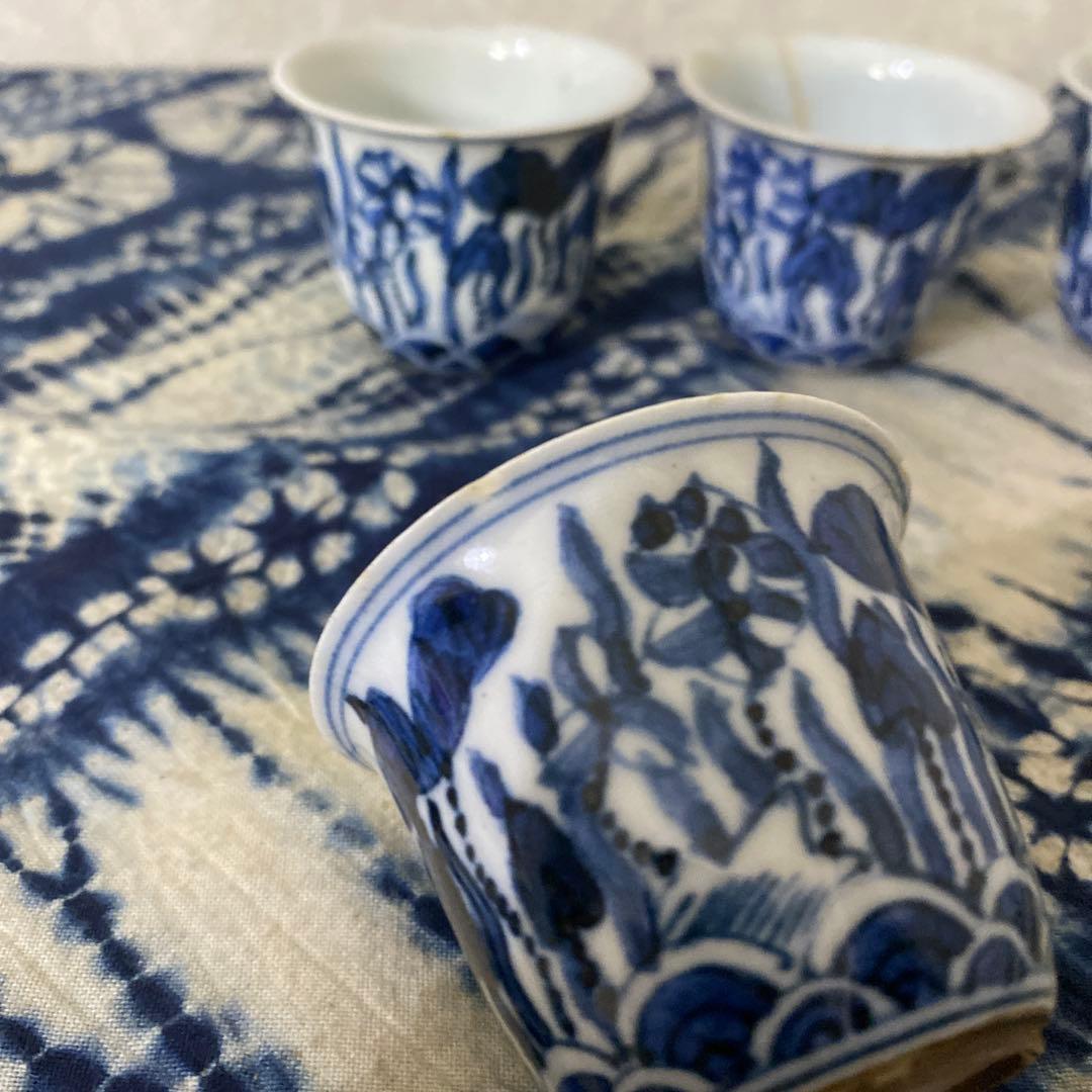 華中亭　道八　染付煎茶碗　4客