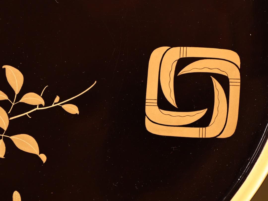 BK419　時代輪島塗　春草家門金蒔絵　丸盆　煎茶盆　菓子盆　三客　大聖寺　吸物