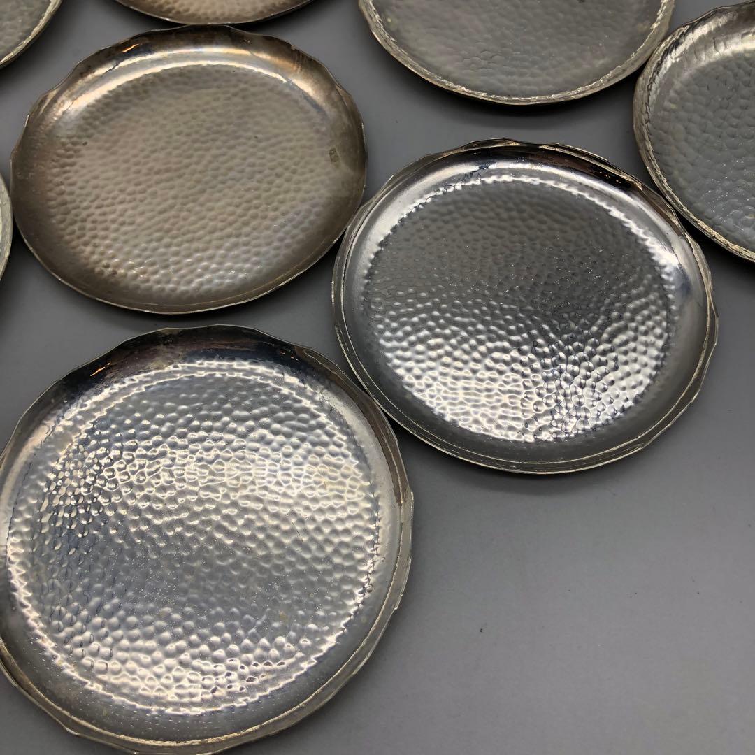木箱入り槌打ちシルバーハンマード仕上げ小皿茶菓子プレート10cm 銘々皿11枚