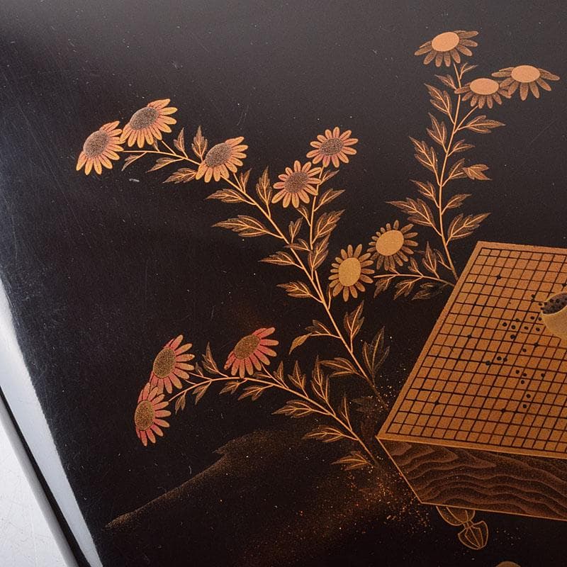 書道具　黒漆　囲碁文　硯箱　水滴・硯・時代箱付　D　R8750