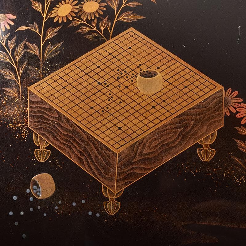 書道具　黒漆　囲碁文　硯箱　水滴・硯・時代箱付　D　R8750