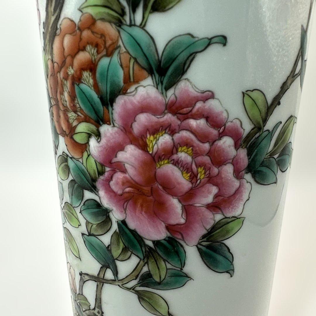 中国，景的鎮，花器，花瓶，花鳥装飾の円筒形陶器