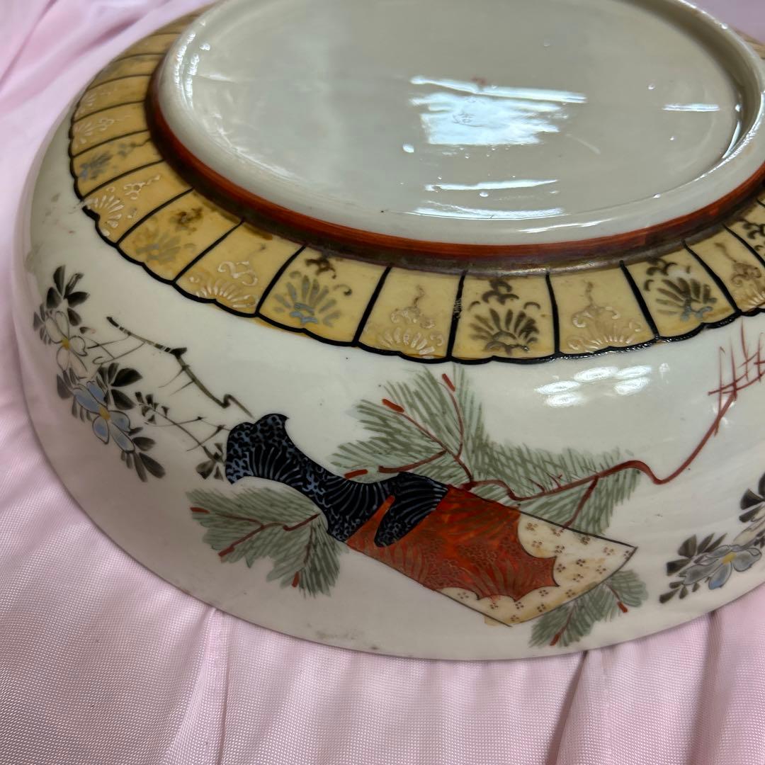 骨董品　武者絵九谷焼　三つ揃鉢　アンティーク大皿30cm
