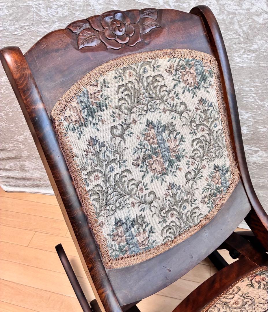 アンティーク ゴブラン織 ロッキングチェア ロココ調 折り畳み椅子 【送料込】