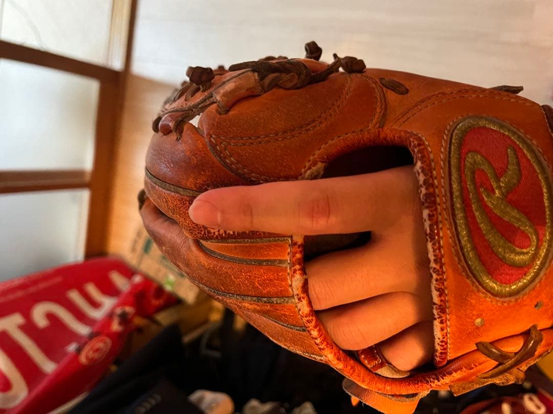 オレンジ レザー 右投げ 野球グローブ