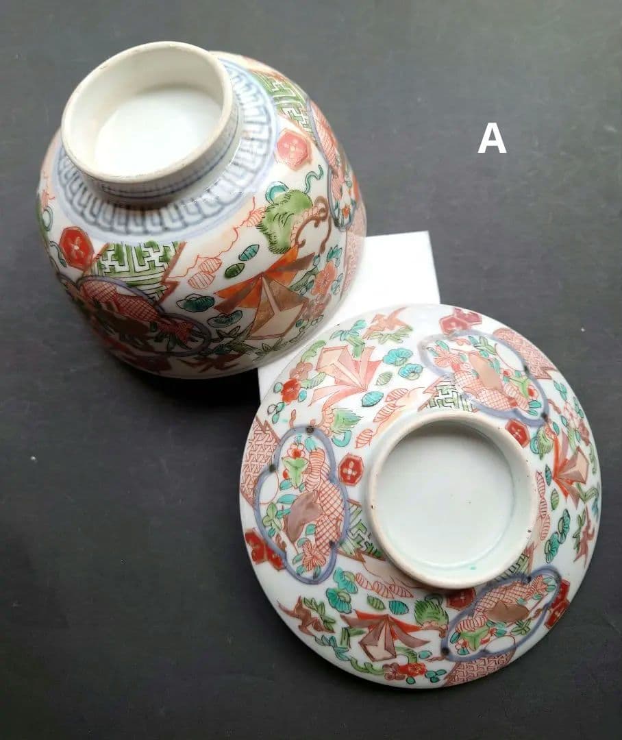 古伊万里　古九谷　江戸時代　鷺絵　煮物碗　蓋付き碗　飯碗　染錦　錦彩　手描　色絵