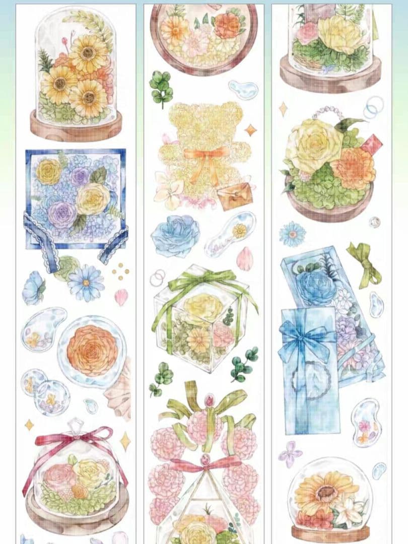 巻売 529★ 海外 マスキングテープ マステ PET 装飾 花 金ホロ