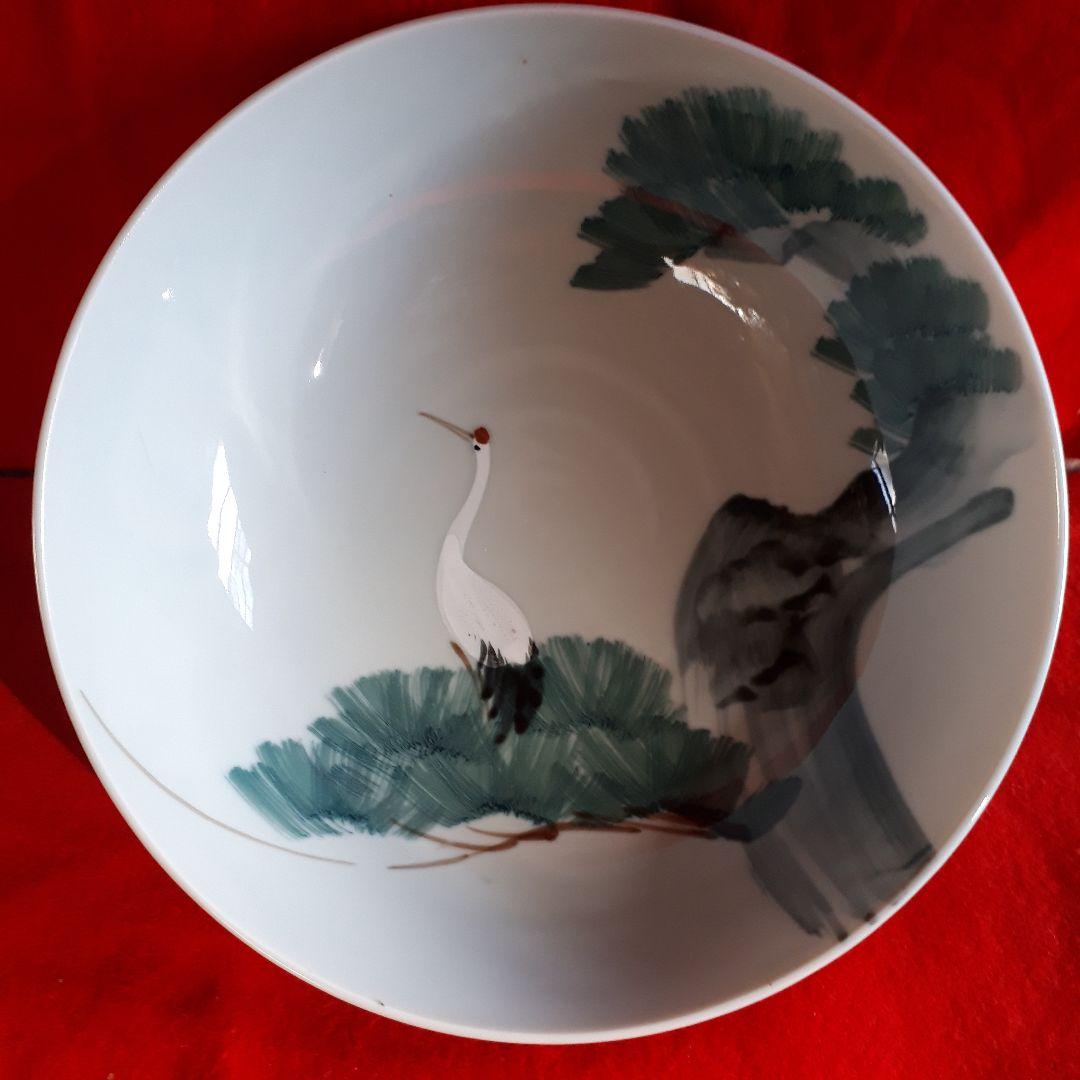 青磁レトロ大深鉢、松鶴図2客