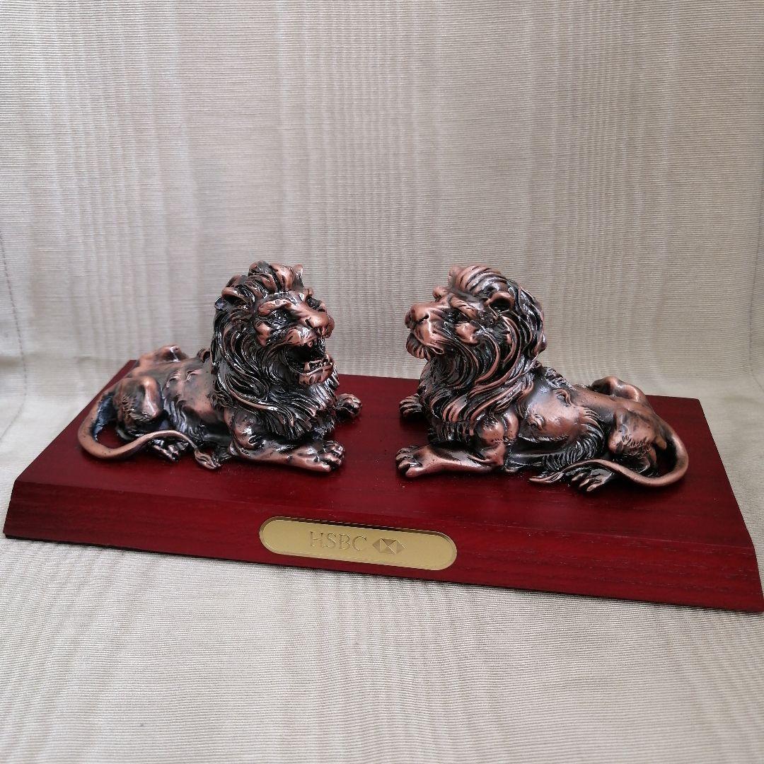 カ*て様 香港HSBC銀行 風水　ブロンズライオン像 2体セット非売品　獅子　箱