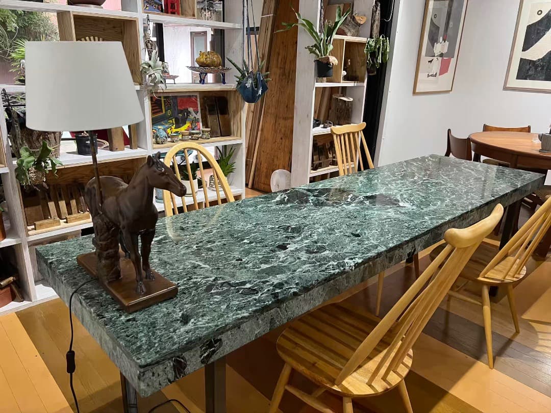 【高級】ビンテージ グリーンマーブル模様が美しい 大理石 ビッグテーブル