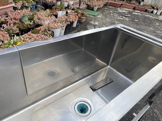 大型 ステンレス製 バスタブ 排水口付き