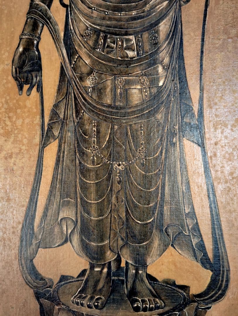大型絵画弥一M1伝統的な仏像 油彩画観音様キャンパス手描き原画美術展出品作品真作