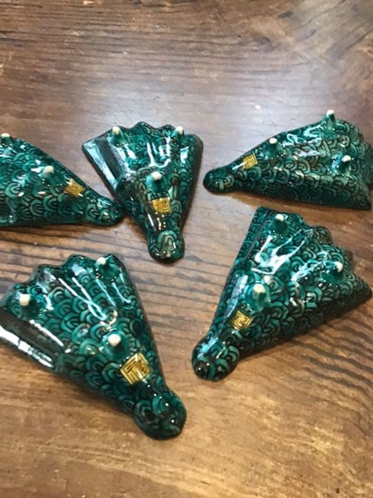 青手花鳥図扇面型皿　5客　九谷焼