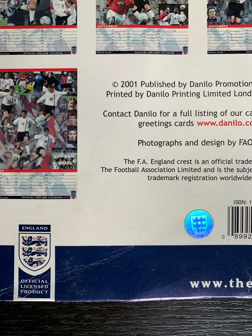 入手不可能！England Calendar 2002 FA公認商品