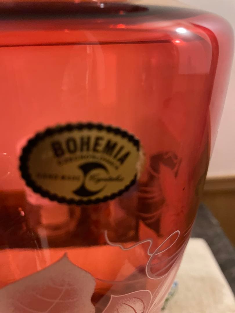 未使用BOHEMIA ◆【花器】ボヘミア/手描き フラワーベースボルドー