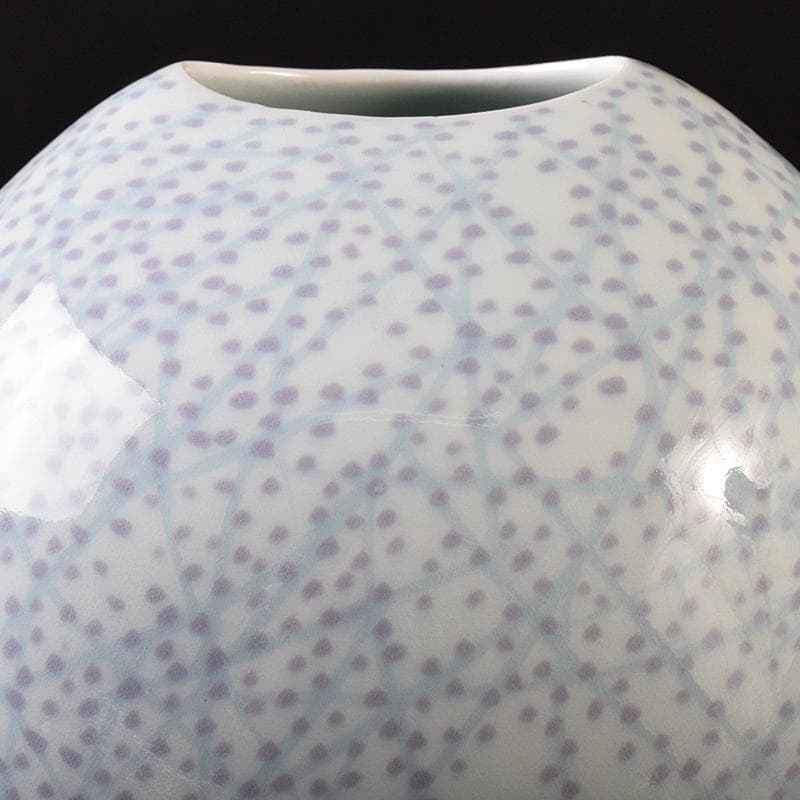 益子焼　室町勝廣作　彩象嵌　野鳥文　扁壷　共箱　M　R7930B