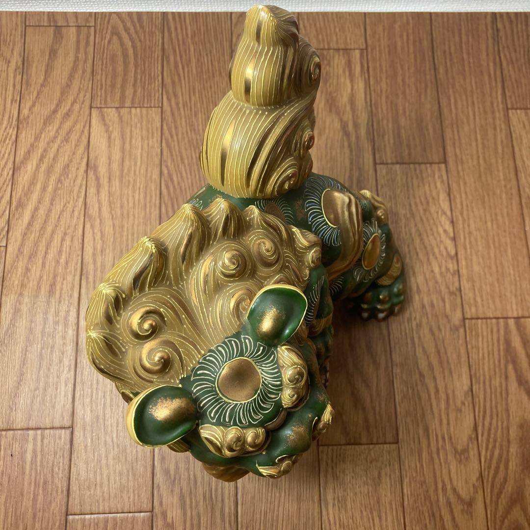 須栄義作　金緑x 龍の玉乗り獅子　九谷焼 八幡窯