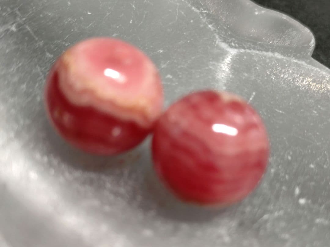 ✴️美品✴️天然インカローズ　ロードクロサイト　丸玉　ビーズ15㎜　２個セット