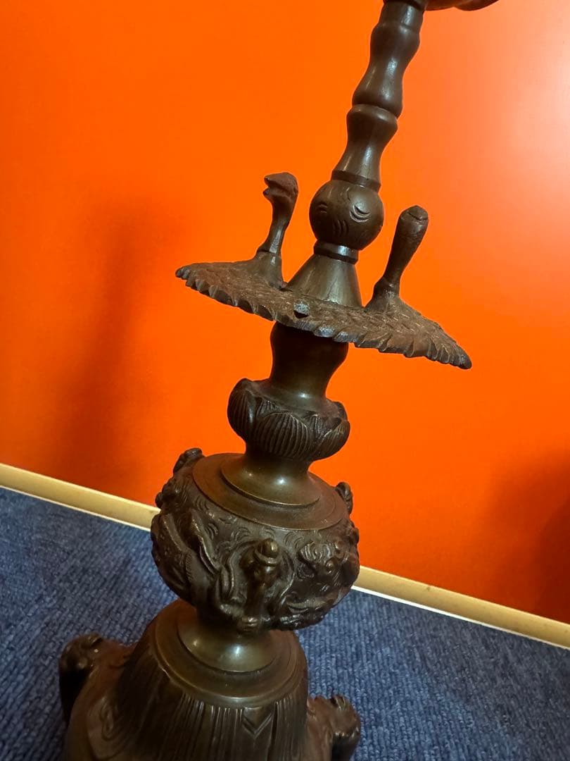 1904  春甫造　古銅　仏具 木瓜菖蒲型五具足　火立2客　花立2客　香炉1客