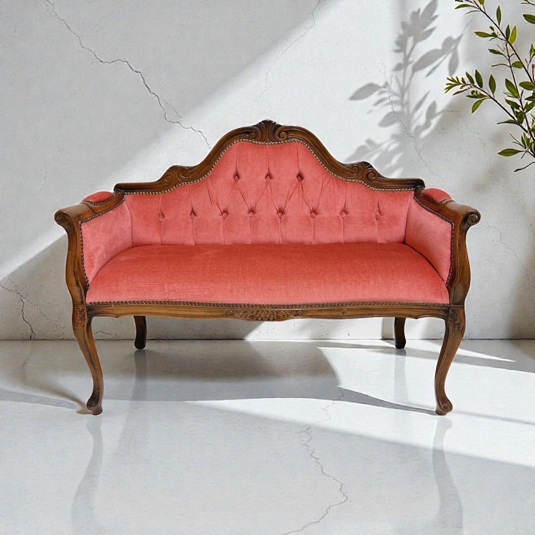 ✦ロココ調✦ 木彫ベルサイユソファー ✦ 2人掛け ラブソファ ✦ ベルベット