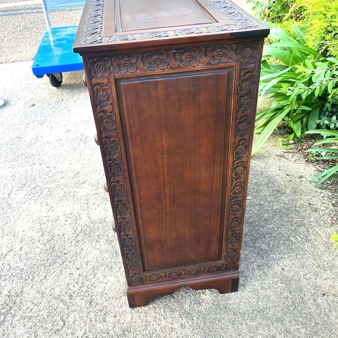 骨董 アンティーク 彫刻が美しい　四段引き出し箪笥 軽井沢彫？