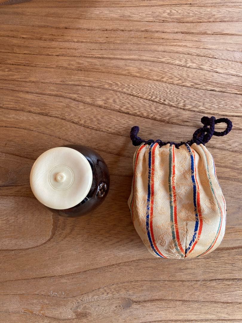 茶入　膳所焼　陽炎園　侘助写　仕覆　共箱　茶道具