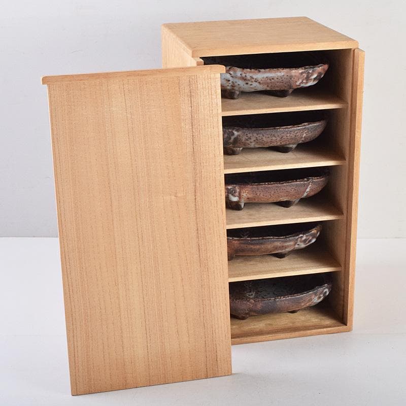 和食器　美土里窯　鼠志野　草文　向付　五客　共箱　M　R9246B