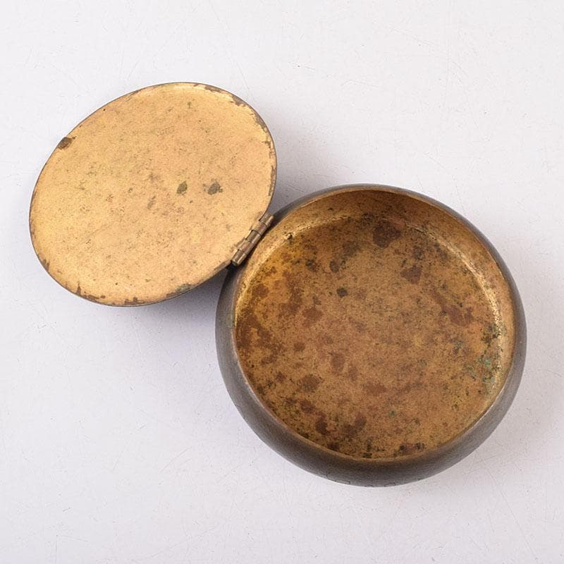 中国　古銅　木瓜神獣刻　薬入　蓋物　時代箱付　C　R8939