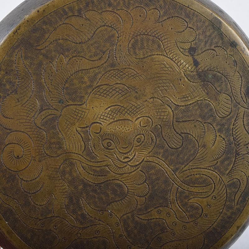 中国　古銅　木瓜神獣刻　薬入　蓋物　時代箱付　C　R8939