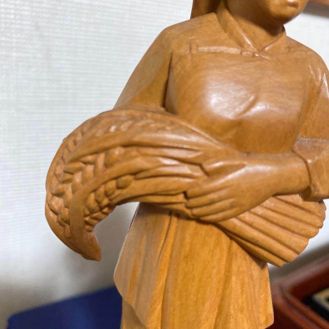 木製 女性像 彫刻 中国伝統衣装　文化大革命時代