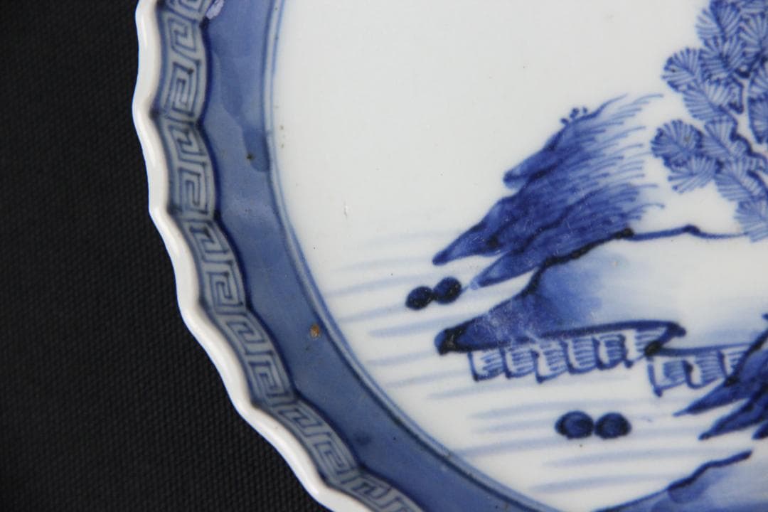 古伊万里 染付 山水図 五枚組 小皿 菓子皿 風景絵 江戸～明治期 Eo21-5