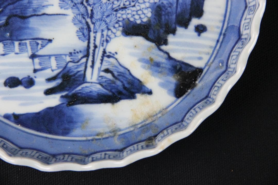 古伊万里 染付 山水図 五枚組 小皿 菓子皿 風景絵 江戸～明治期 Eo21-5