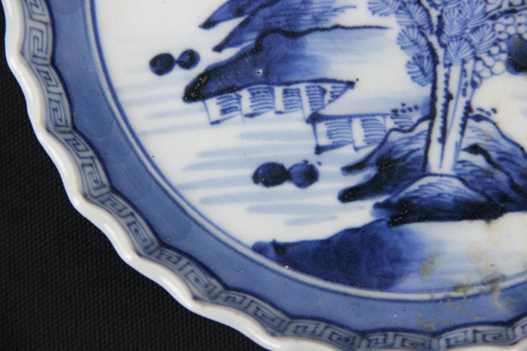 古伊万里 染付 山水図 五枚組 小皿 菓子皿 風景絵 江戸～明治期 Eo21-5