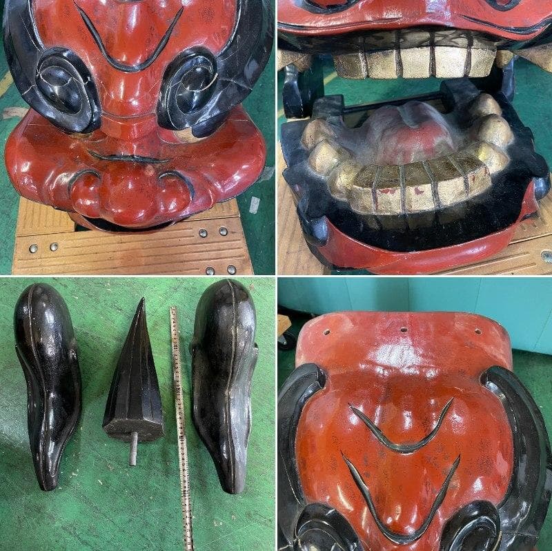 特大　獅子頭　獅子舞　伝統工芸　木彫り　彫刻　縁起物　置物　お正月　XＺ3509