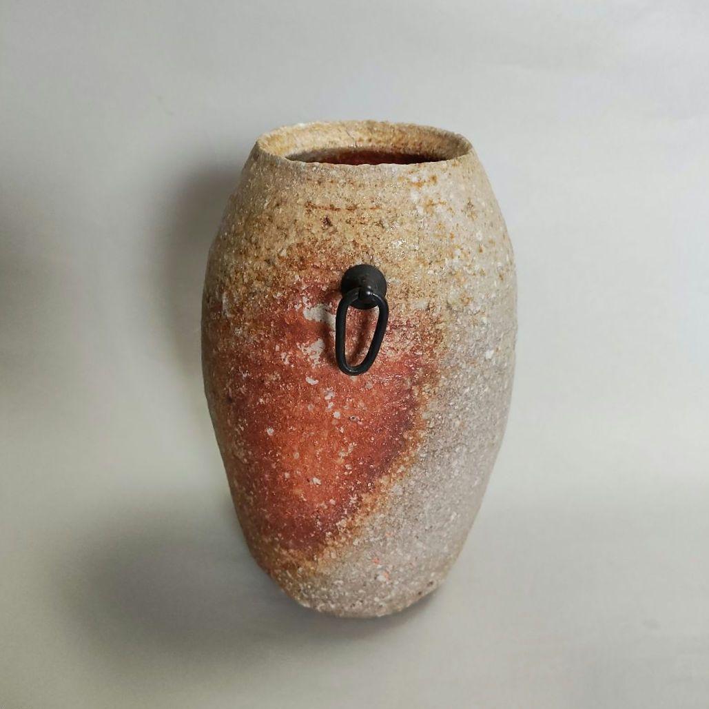 岡見周二　掛花生　花入　花瓶　信楽　自然釉