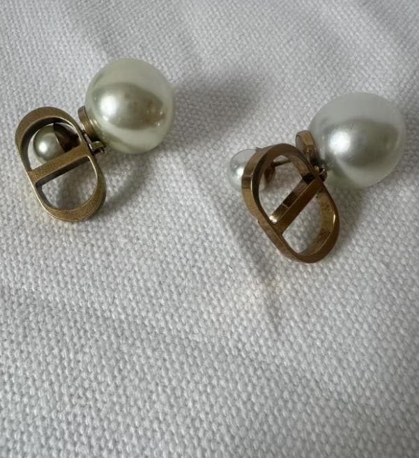 美品 Dior パール フープピアス