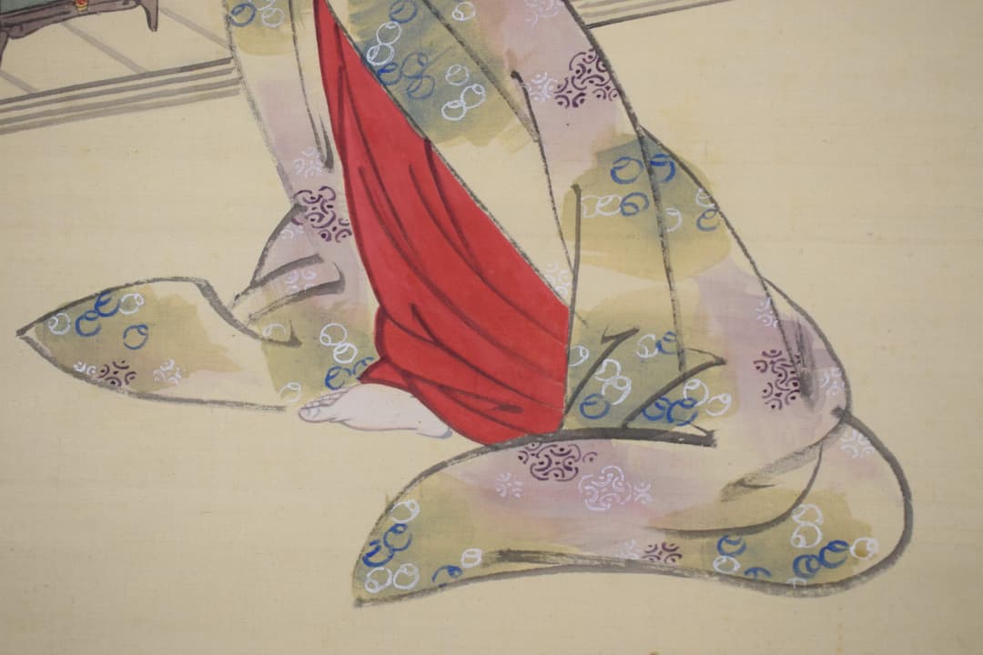 【真作】立松義寅/美人画/納涼美人/美婦湯上り/掛軸☆宝船☆Y-333　JM