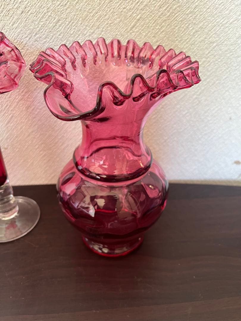 美品 フリルガラス きたいち きたいち硝子 フラワーベース 花瓶 花器 花入