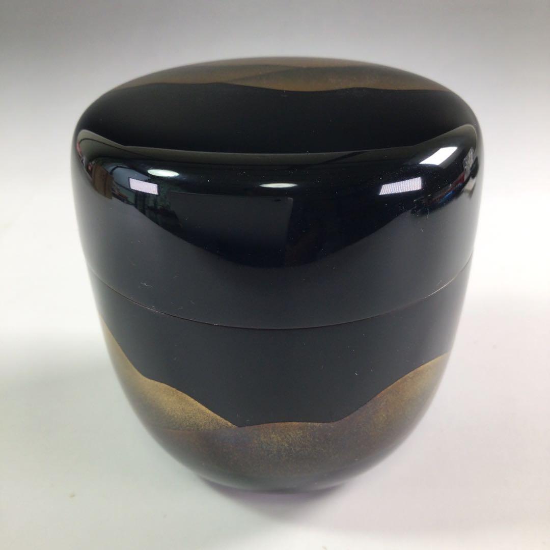 Ｒ３５８　棗　『中村湖舟作』『黒漆塗』『遠山蒔絵』『中棗』　共箱　茶道具