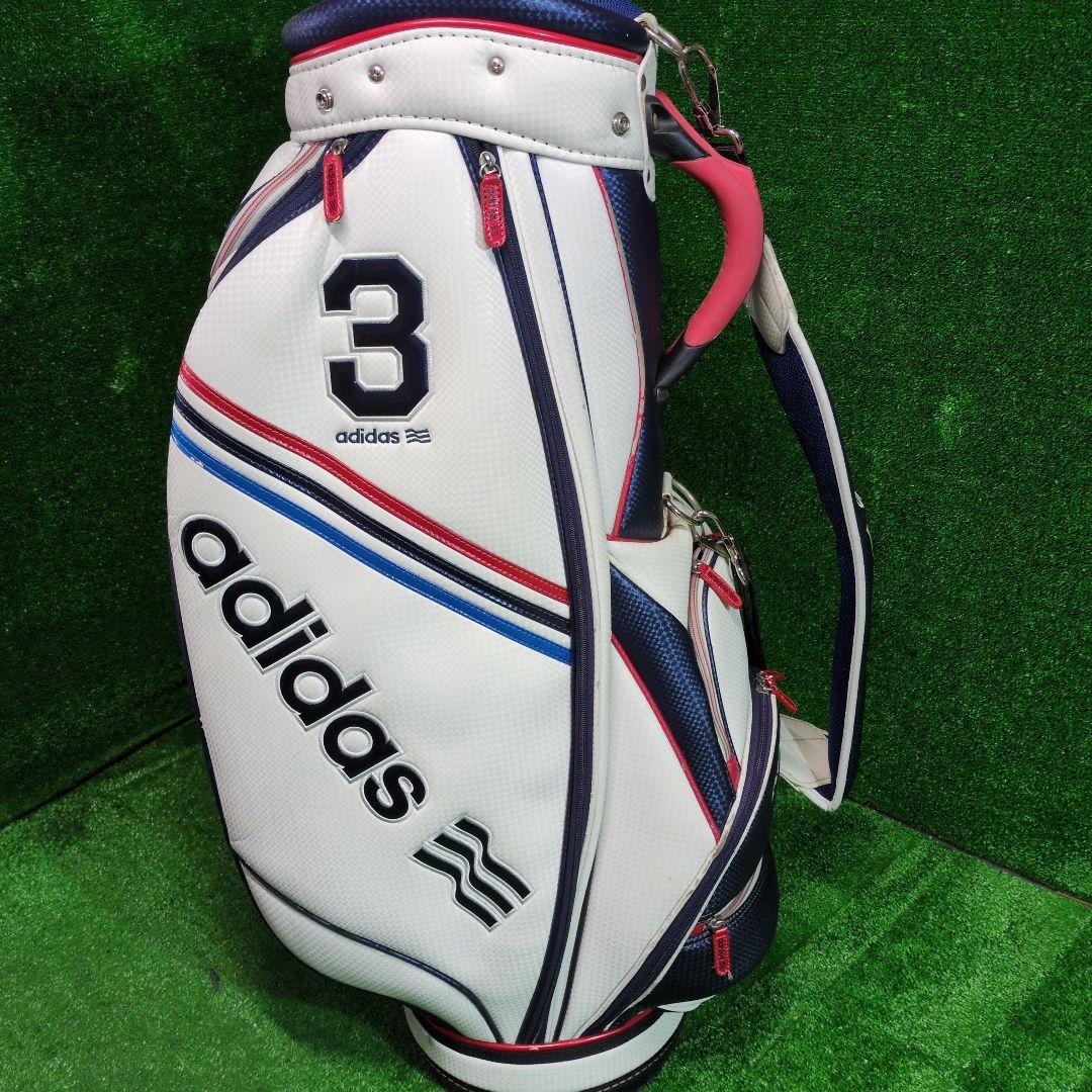 adidas ゴルフキャディバッグ オシャレなトリコロールカラー　フードカバー付