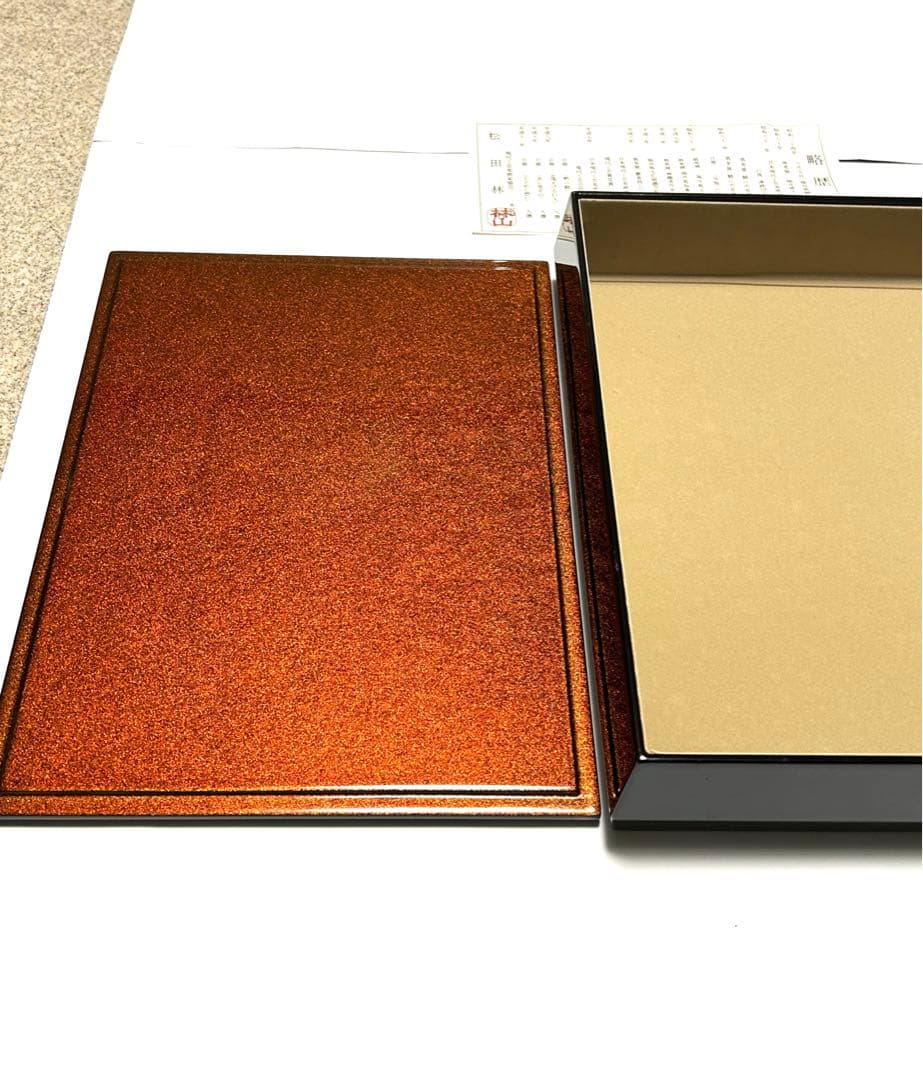 新品レア！松田林山作　漆器蒔絵 重箱 文箱　花模様 黒色