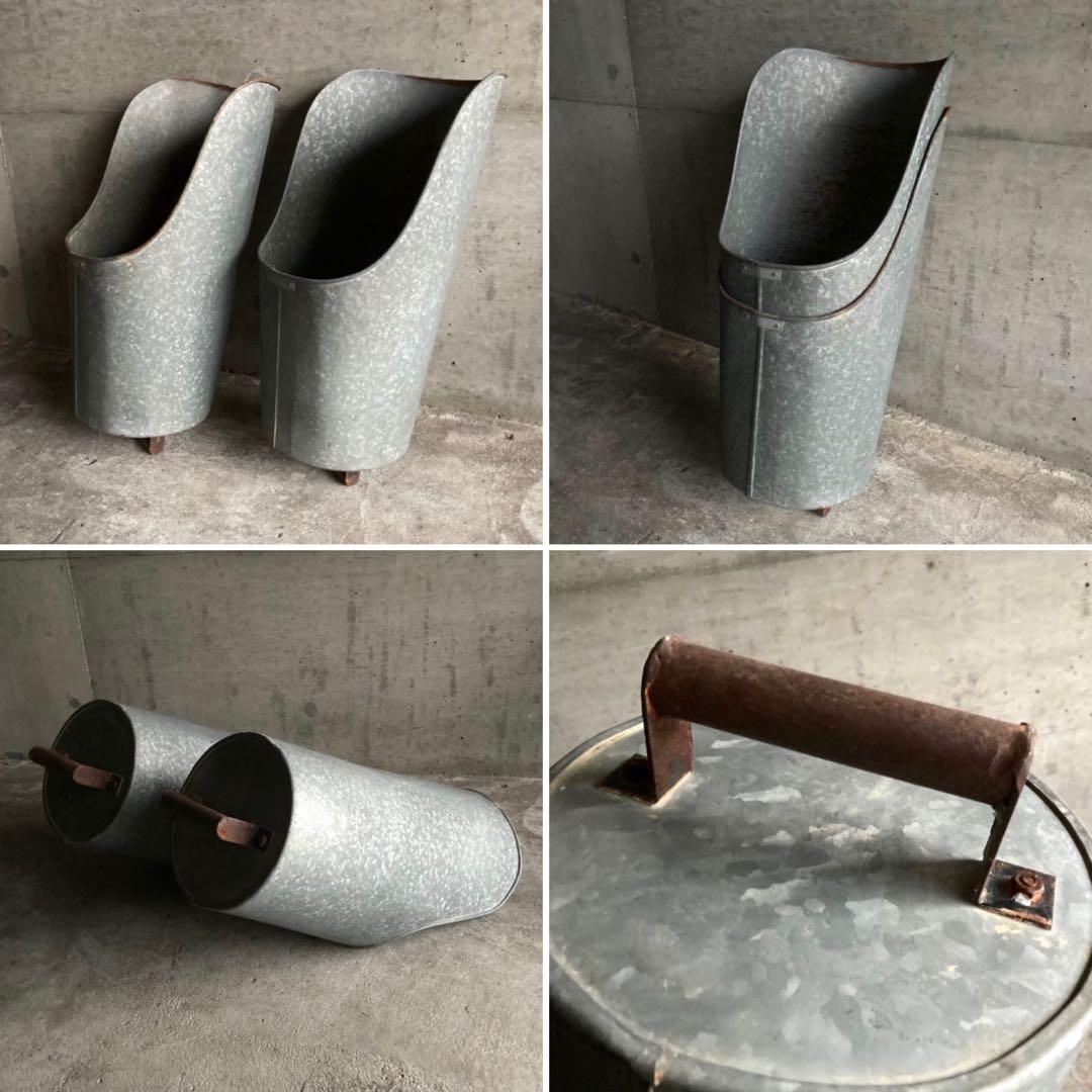 バケツ スコップ 穀物 藁 ブリキ 金属 2点 農具 古道具 シャビー レトロ