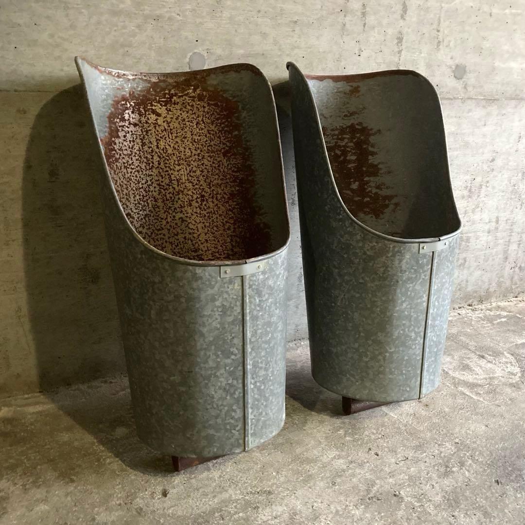 バケツ スコップ 穀物 藁 ブリキ 金属 2点 農具 古道具 シャビー レトロ
