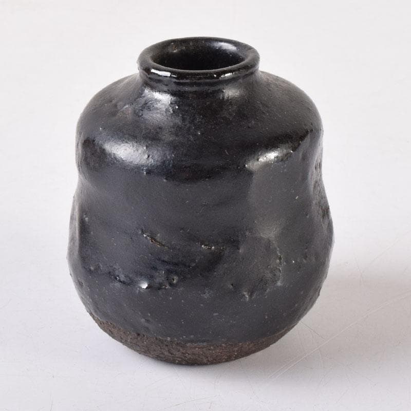 十二代　楽吉左衛門　弘入作　黒楽瓢形茶入　書付　仕覆付　淡々斎極め箱　V8273