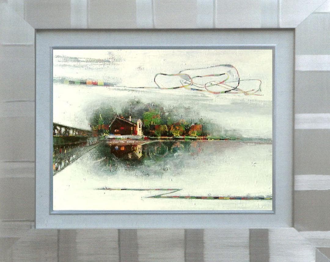 油絵 菅家令子 絵 絵画 インテリア 額付(白) uF6-062803 橋の風景