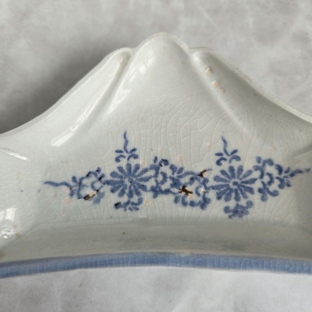 古伊万里　染付　富士山　変形小皿　型紙摺　江戸時代　骨董　アンティーク